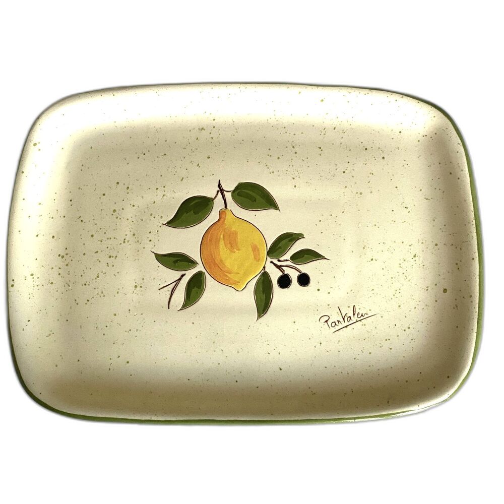 Rustic Lemon Ceramic Serving Plate Spain Hand Painted Vintage-Style Decor